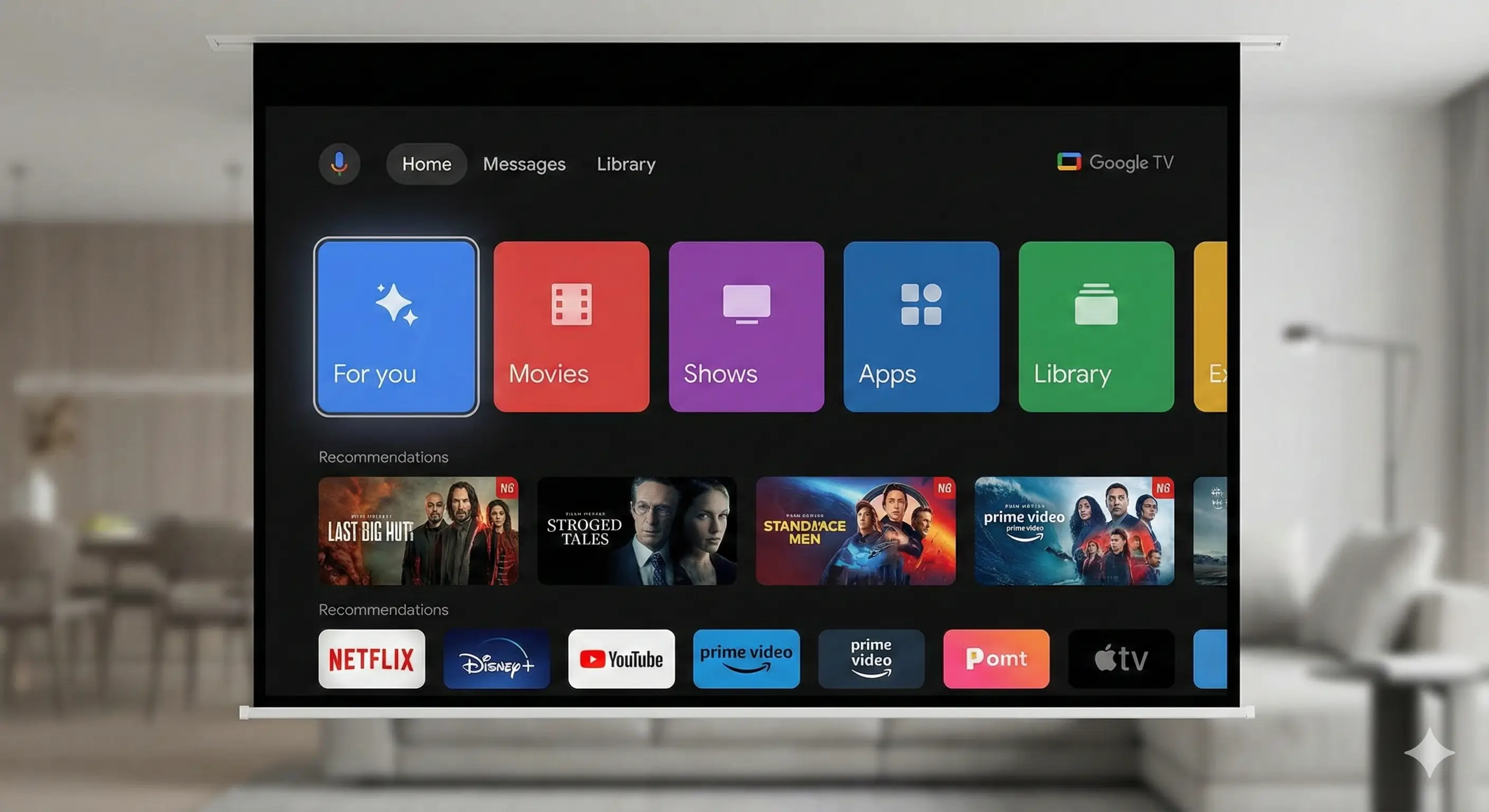 Beamer Google TV Oberfläche